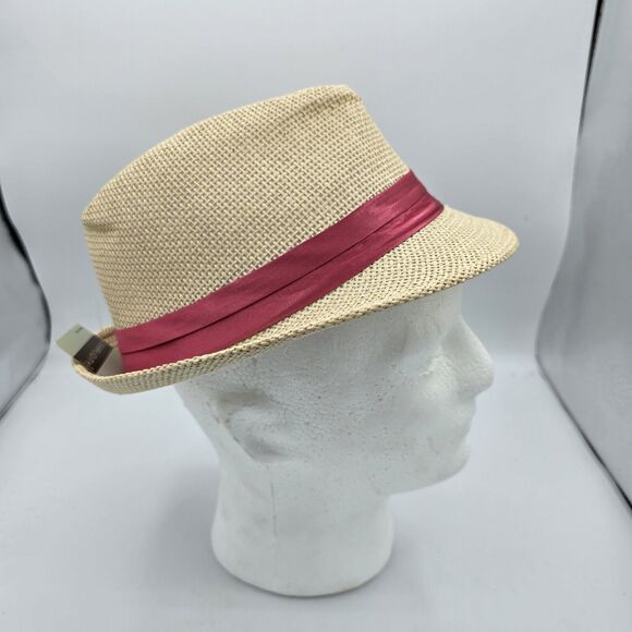 Mens Hat By Simplicity, Tan, With Red Stripe, New, One Size Fits Most - Picture 2 of 6